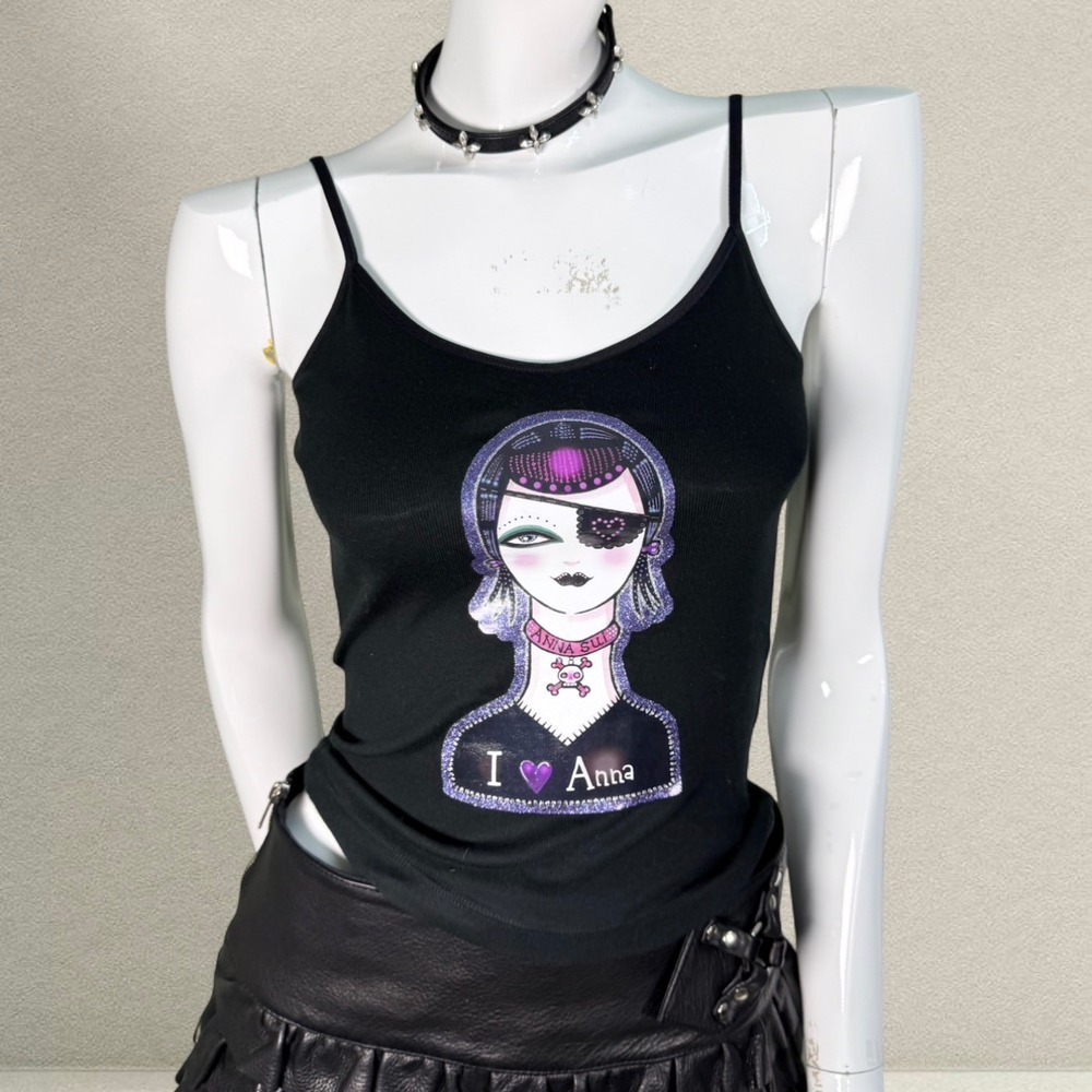 Rare Anna Sui Graphic Tank‎ Top | Made in USA | Y2K Gothic Fairy Art Tee | S